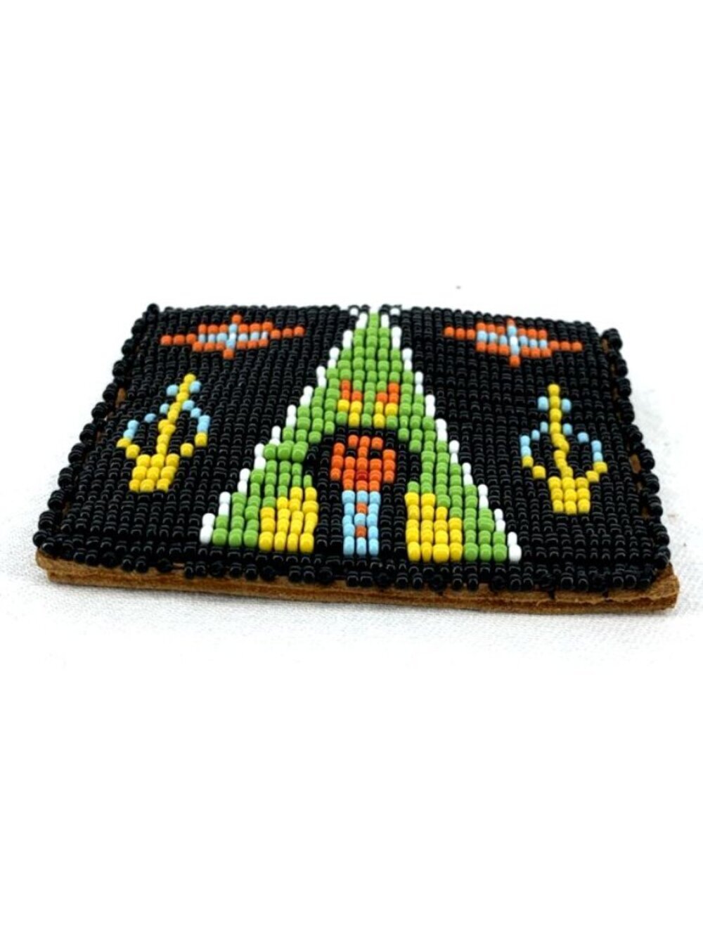 Native American Coin Purse Hand Beaded Leather Pouch Tipi 2.5" x 3" - Picture 5 of 8
